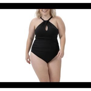 Dolfin Aquashape $59 Front Keyhole‎ One-Piece Swimsuit size 16 4W10SLD Black